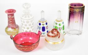 19thC and later decorative glass including a Legras style jewelled and gilt decorated octagonal