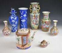 Collection of mainly 19thC Chinese vases and a teapot, most for restoration, tallest 33cm