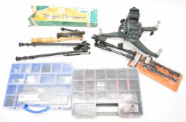 A collection of gun, air rifle and shooting parts and accessories including Calwell Rock BR gun