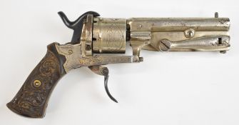 Belgian Lefauchaux pattern 9mm six-shot double-action pinfire revolver with folding bayonet / knife,