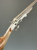 Belgian .410 side by side hammer action folding poacher's shotgun with chequered grip and forend,
