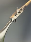 Turkish, Ottoman or Middle Eastern 28 bore flintlock gun with silver wire inlaid decoration to the