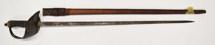 British 1895/97 pattern officer's sword with 82.5cm single fullered etched blade, basket case handle