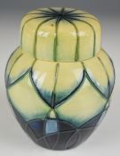 Moorcroft covered ginger jar decorated in the Indigo pattern, probably Emma Bossons, dated 99 to