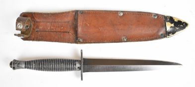 Fairbairn-Sykes third pattern commando fighting knife with 16.5cm double edged blade, crossguard
