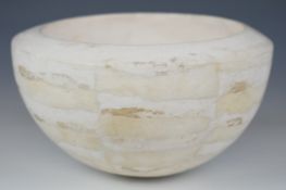 Jane Perryman (b1947) studio pottery bowl with alabaster style block decoration, diameter 18 x