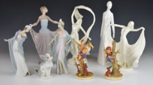 Nine Lladro, Royal Worcester, Royal Doulton and Goebel Hummel figures, tallest 30cm