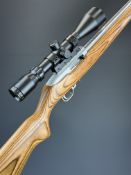 Ruger 10/22 .22 bolt-action rifle with laminate show wood stock, semi-pistol grip, BSA scope,