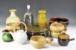 Studio pottery including Winchcombe, vase converted to lamp and bowl, Stephen Gerard teapot, Anne