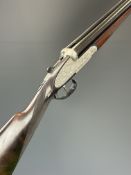 Denton & Kennell Silver Point 12 bore sidelock side by side ejector shotgun with engraved hand
