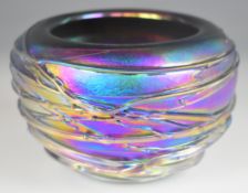 John Ditchfield for Glasform signed iridescent studio / art glass vase/ bowl with applied trailed