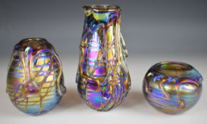 John Ditchfield for Glasform signed limited edition 35/250 set of three iridescent studio / art