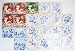 Collection of contemporary tiles in 18/19thC style including Minton Elfin design and an original