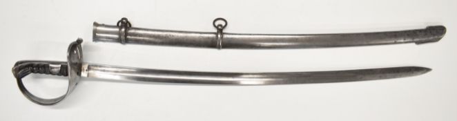 Austrian Model 1850 or similar pattern sabre / sword, the 84cm slightly curved single fullered blade