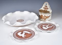 Stephen Pearce (b1943) for Shanagarry Potters Co three crimped studio pottery dishes and an unmarked