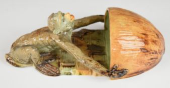 Wayte and Ridge English majolica figural monkey wall pocket, H23cm