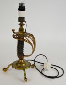 Victorian brass sword handle converted to a lamp, H38cm