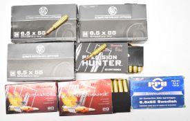 One hundred and sixteen 6.5x55 rifle cartridges including RWS Ultimate Performance and Hornady
