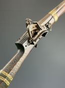 Turkish, Ottoman or Middle Eastern flintlock rifle with bone and brass stud decoration to the stock,