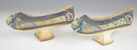 Pair of late 19th/20thC Chinese shoes with embroidered decoration, L20cm