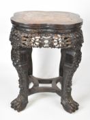 19thC Chinese marble inset quatrefoil shaped padauk table or jardiniere stand, diameter 43 x H49cm