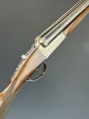Gunmark Kestrel 12 bore side by side shotgun with named and engraved locks, engraved underside,