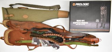 A collection of gun and shooting related items and accessories including two leg of mutton canvas