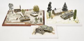 Three WW2 scale model dioramas comprising a 1/72 scale WW2 model diorama titled 'Reclaiming old