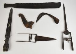 Five bladed weapons including two Katars and a Polynesian hardwood example. PLEASE NOTE: WE ARE