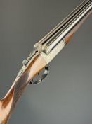 F J Wiseman 12 bore side by side ejector shotgun with gold line inlaid action, engraved scenes of