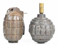 Two inert WW1 grenades comprising a German M1915 Kugel ball grenade (Kugelhandgranate) with brass