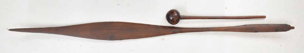 19thC African tribal hardwood knobkerrie and an Austral Islands ceremonial paddle / club, 62cm and