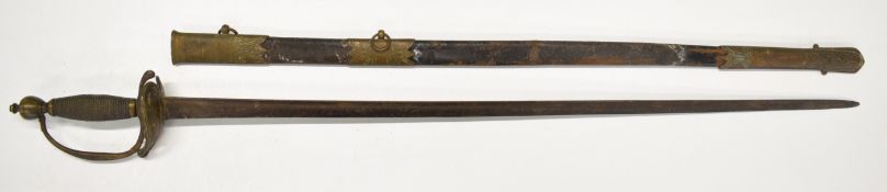 18thC or 19thC style dress sword with 81cm blade, brass handle, guard and pommel, in brass and