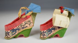 Tao pairs of late 19th/20thC embroidered Chinese shoes for bound feet