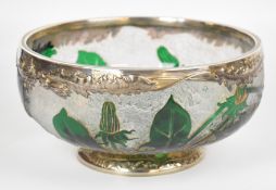 Daum, Nancy silver mounted cameo glass pedestal bowl, the clear glass overlaid with green acid