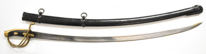 Russian M1827 or similar style Light Cavalry sabre, the 87cm single edged curved blade bearing