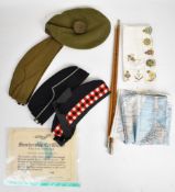 Militaria to include two swagger sticks including Epsom College OTC, four military hats including