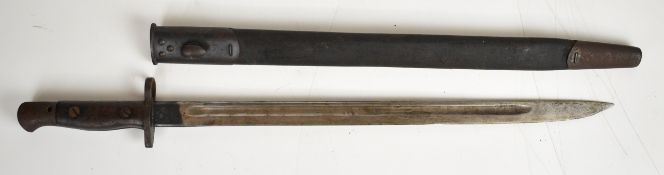 British 1907 pattern bayonet, the 43cm straight single fullered blade with Sanderson maker's mark,