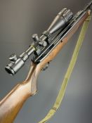 Webley Tracker .22 side-lever air rifle with chequered semi-pistol grip, raised cheek piece,