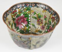 Plique á jour pedestal glass bowl with pierced floral decoration, diameter 10 x height 6cm