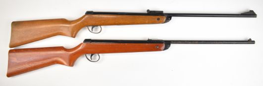 Two BSA Meteor .177 air rifles, each with semi-pistol grip and adjustable sights, the Mk II serial