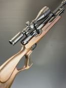 Weihrauch HW100 .177 PCP air rifle with chequered thumb-hole grip and forend, raised cheek piece,
