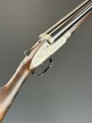 Belgian 12 bore side by side sidelock ejector shotgun with engraved locks, underside, trigger guard,