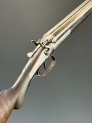 A E Clarke 16 bore side by side hammer action shotgun with named and engraved locks, engraved