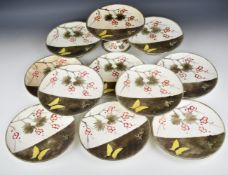Wedgwood Majolica Japanesque / Aesthetic movement dessert set comprising eight plates and three