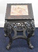 19thC Chinese marble inset padauk table or jardiniere stand, W30 x D30 x H48cm