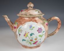 18th/19thC Chinese teapot and cover with cloud style decoration surrounding two cartouches, and with