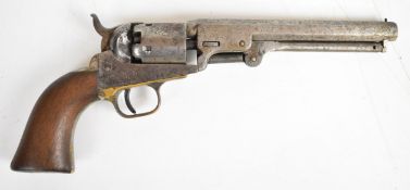Colt .31 five-shot single action percussion revolver with brass trigger guard, wooden grips and 6