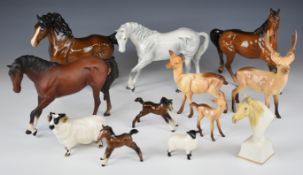 Collection of Beswick horses and wild animals, tallest 21cm, and a Royal Worcester horse bust of