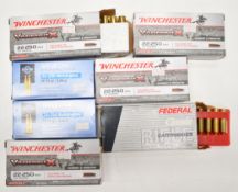 One hundred and thirty .22-250 rifle cartridges including PPU Rifle Line, Federal Classic and